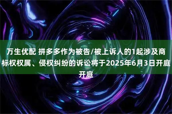 万生优配 拼多多作为被告/被上诉人的1起涉及商标权权属、侵权纠纷的诉讼将于2025年6月3日开庭